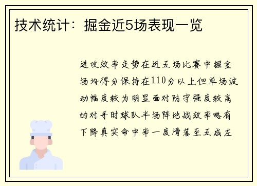 技术统计：掘金近5场表现一览